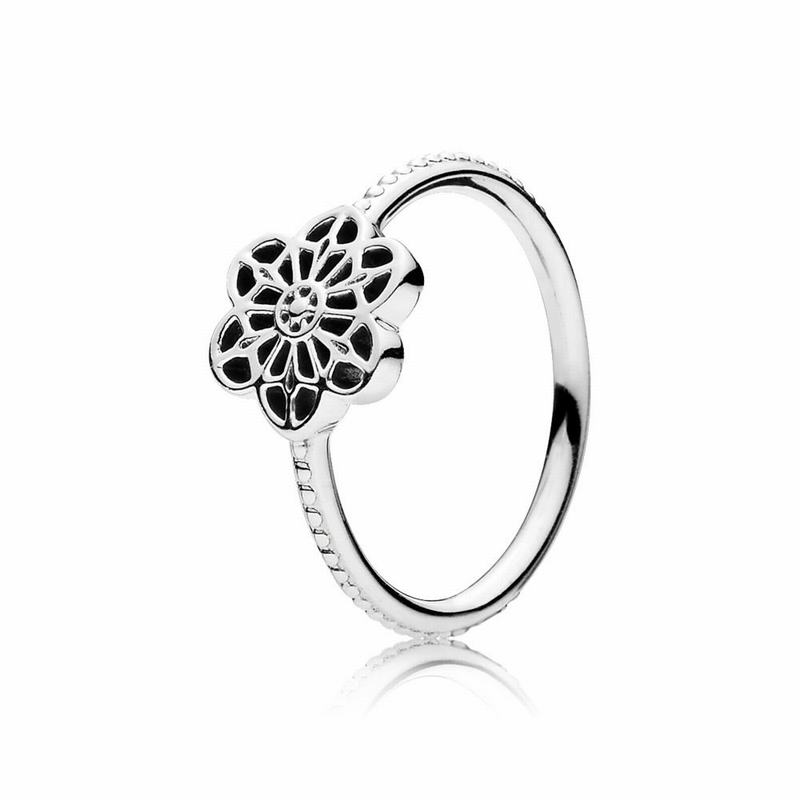 Pandora Floral Daisy Lace Stackable Ring - Sterling Silver - Canada | WO5190UO